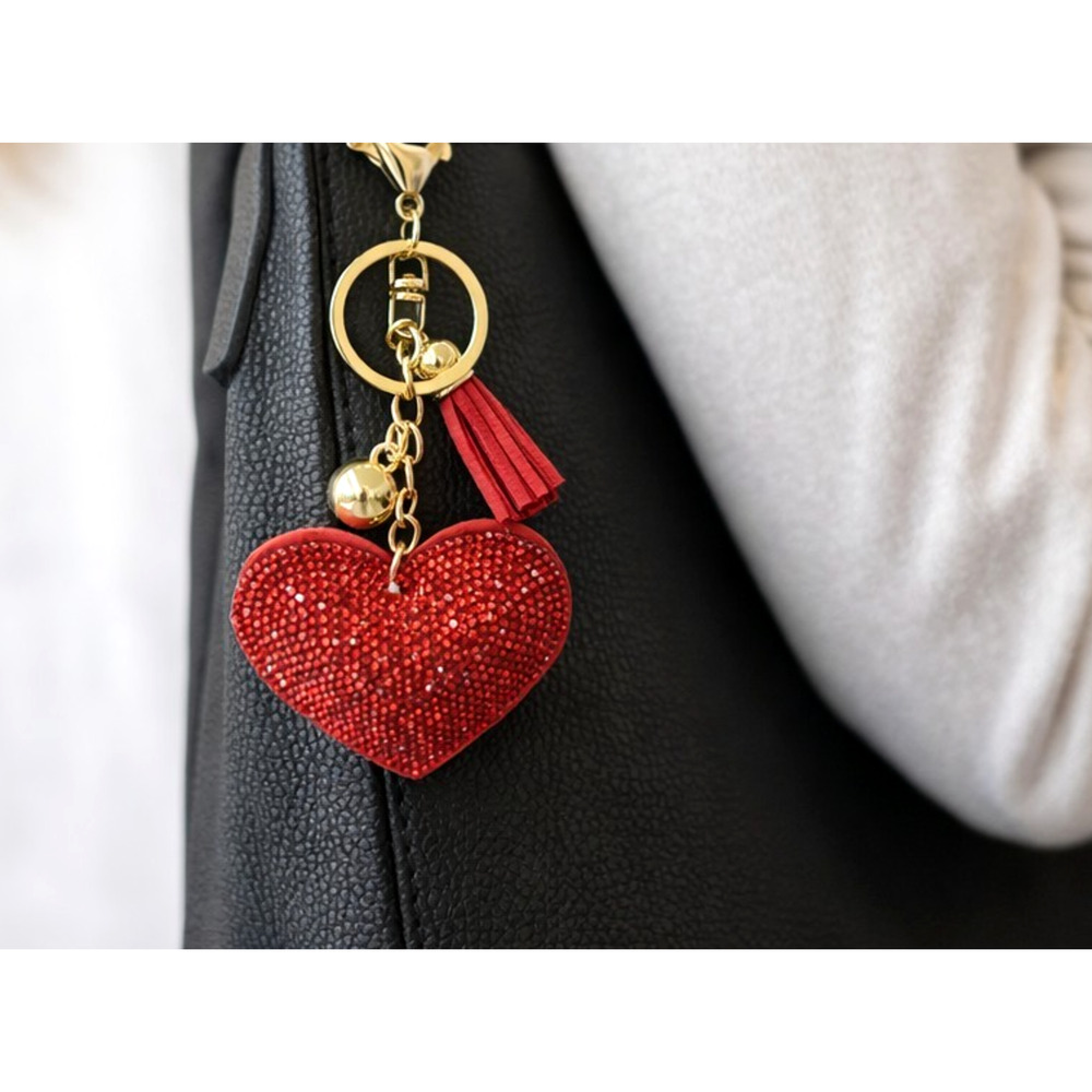 Heart Rhinestone Bling Keychain Tassel Red Purse Bag Charm Gift Cute Love New